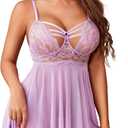 Avidlove Women Lingerie Lace Babydoll Sexy Chemise Nightwear Teddy V Neck Sleepwear Boudoir Outfits (Small, Light Purple)