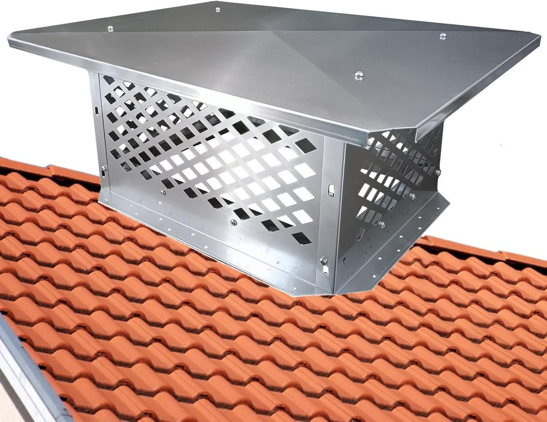 Chimney Cap, 13" x 17" Chimney Cover,Bottom Installation Method Adjustable to Fit Outside Existing Clay Flue Tile Dimensions 11" x 16" to 15.4" x 19.3", All Stainless Steel Structure