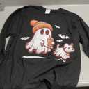Retro Funny Ghost Walking Dog Spooky Season Halloween Long Sleeve T-Shirt L