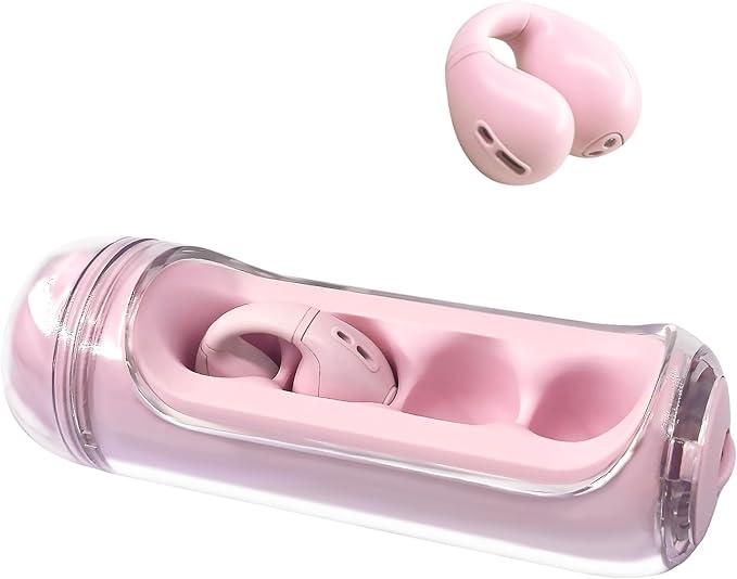 Open Ear Earbuds, Bluetooth 5.4 Wireless Headphones, IPX4 Waterproof, Lightweight 70g, Secure Fit for Running, Workout, Gym, Sports (Pink)