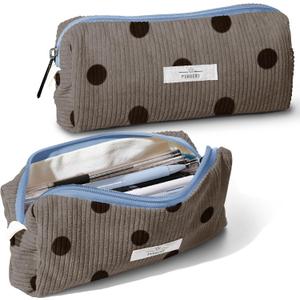 Pencil Bag Pen Case, Soft Corduroy Small Pencil Pouch Organizer with Zipper, Cute Pencil Case Pouch Stationery for Girls and Boys  Dot Grey
