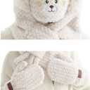 Women's 4 in1 Faux Fur Hooded Beanie Hat Scarf Gloves Set Thick Bear Ear Beanies Cap Soft Knit Hats (XL)