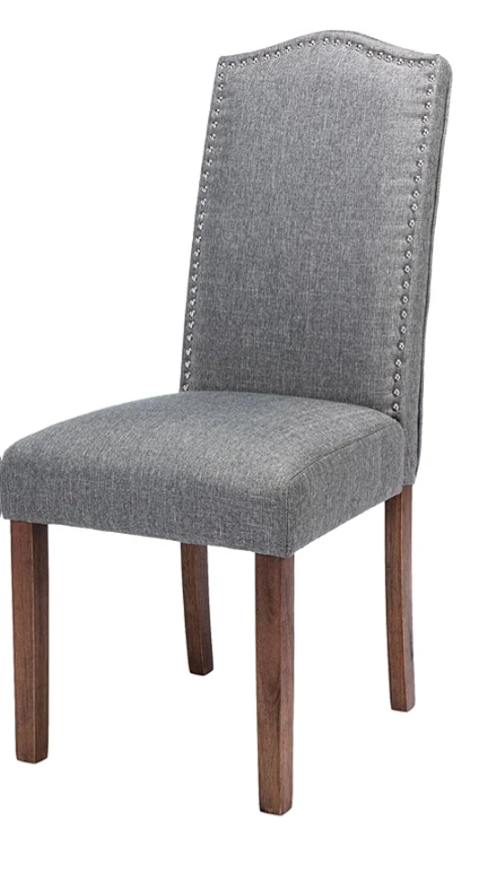 Stylish Upholstered Parsons Dining Chair Kitchen with Silver Nailhead Trim and Sturdy Solid Wood Legs 2 Pack