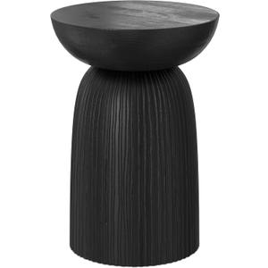 SIMPLIHOME Boyd End Table - 13 inch Wide Solid Mango Wood Round Accent Table with Line Texture in Black, Contemporary Small Nightstand or Lamp Stand for Living Room, Bedroom, or Office, Assembled