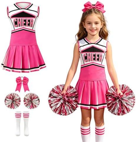 Colorful House Cheerleader Costume for Girls Cheerleader Uniform Outfit Child Cute Cheerleading Outfit for Halloween, 12-14Y