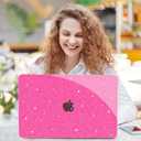 G JGOO Compatible with MacBook Air 13 inch Case 2026 2025-2022 M5 A3449 M4 A3240 M3 A3113 M2 A2681, Glitter Platsic Hard Shell for MacBook Air 13.6 inch Case+Keyboard Cover+Screen Protector, Hot Pink