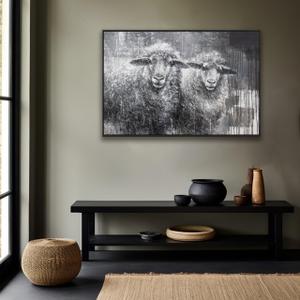 Animal Wall Art Decor Farmhouse Sheep Picture Large Size Modern Farmhouse Decor Vintage Rustic Farm Animals Painting Cute Sheep Artwork For Kitchen Living Room 48'' X 32'' With Framed