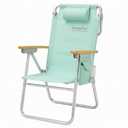 SUNNYFEEL Premium High Back Beach Chair for Adults, Heavy Duty All Aluminum Folding Beach Chair Supports 500 LBS, 5-Position Reclining Tall Beach Chair with Wooden Armrests & Head Pillow, Teal
