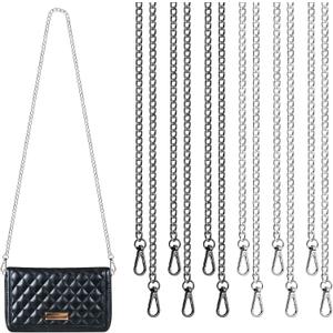 WRINGKIT 12 Pack Purse Chain Strap, 47" Purse Chain Replacement Crossbody, Silver Black Bag Chains for DIY Handbags Shoulder Cross Body Bag, Flat Chain Purses with Metal Buckles