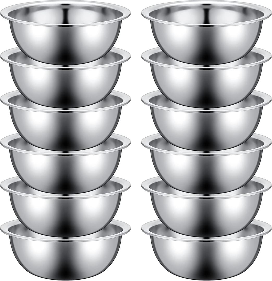 12 Pcs Stainless Steel Mixing Bowls Bulk, 8.66 x 3 Inch