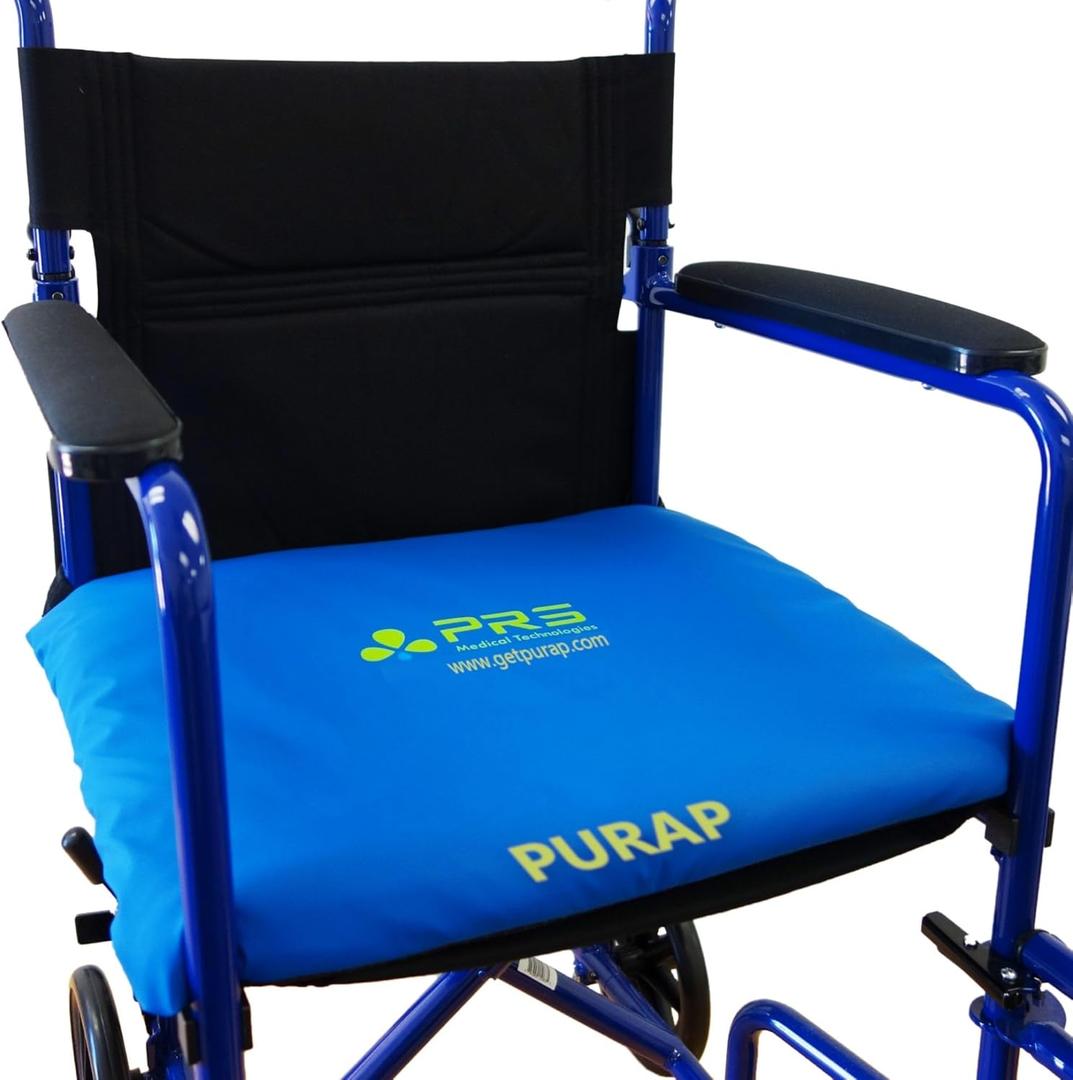 PURAP Wheelchair Cushion for Bedsore Prevention and Healing - Patented Liquid + Air + Foam Layers  18 x 20 x 1.5 inches - Blue