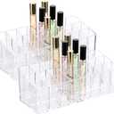 ELLDOO 2 Pack Rollerball Perfume Organizer, 24 Spaces Clear Acrylic Perfume Storage Holder Beauty Scent Holder, Makeup Lipgloss Lipstick Display Case