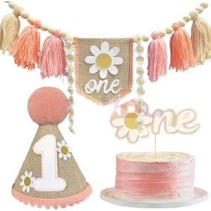 Baby's Birthday Banner, Birthday Venue Decoration Props, Cowboy Daisy, Wood Beads, Tassels, Birthday Flags