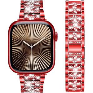 Bands Compatible with Apple Watch 49mm 46mm 42mm 45mm 41mm 44mm 40mm, Bling Rhinestone Diamond Metal Replacement Strap for iWatch Series 10/9 / 8/7 / 6/5 / 4/3 / SE/Ultra Women Men