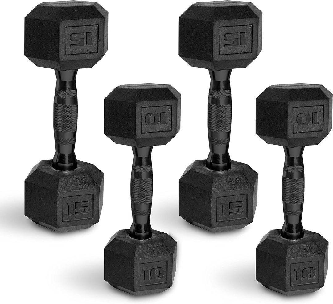 Set of 2, CAP 50 lbs Coated Dumbbell Set | Multiple Styles (Black handles), 