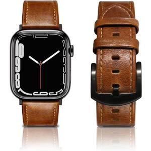 EDIMENS Leather Bands Compatible with Apple Watch 49mm 45mm 42mm 44mm Band Men Women, Vintage Genuine Leather Wristband Replacement Band Compatible for Apple Watch iwatch Series 9 8 7 6 5 4 3 2 1 SE2