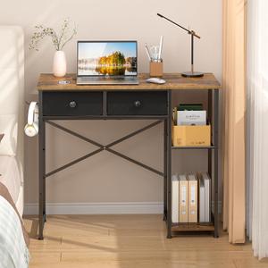 DAOUTIME Small Computer Desk, 36 Inch Writing Desk with Drawers & Storage Shelves, Home Office Writing Desk for Small Spaces, Bedroom, Living Room, Dorm, Rustic Brown