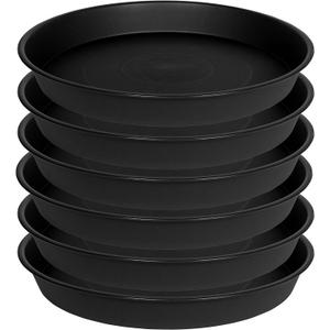 6 Pack 6 inch Plant Saucer Tray, 4 6 8 10 12 15 17 19 inch Plant Saucers, Heavy Duty Plastic Plant Saucers for Indoors, Bird Bath Bowls, Flower Plant Water Trays for pots Planter (6", Black)
