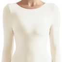 SUUKSESS Women Long Sleeve Bodysuit Basic Crew Neck Thong Body Suit Shirts Top for Spring (White, L)