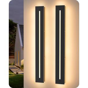 EDISHINE Upgraded 2 Pack 39.4" Led Outdoor Wall Light, Linear Modern Exterior Lighting Fixtures, Adjustable Brightness & Color Temperature, IP65 Waterproof, Long Exterior Wall Sconce for Garage, Door