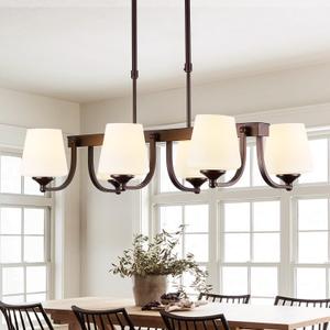 Dining Room Light Fixture Chandelier Over Table,6 Light Kitchen Island Lighting Hanging for Farmhouse Linear Chandeliers Oil Rubbed Bronze Rustic Ceiling Pendant Light with Frosted Glass Shade