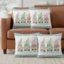 Easter Decorative Throw Pillow Covers 18x18 Set of 2 Gnome Spring Square Pillow Covers for Couch Happy Easter Eggs Bunny Carrot Floral Cushion Cases for Living Room Bedroom Bed Car Chair