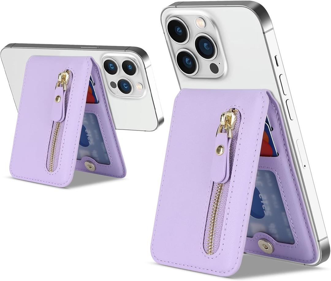 Cavor Compatible with Magsafe Wallet,Wallet with Adjustable StandMagnetic Wallet for iPhone 16 Pro Max/14 Pro/15/14 Plus/13/12, Magsafe Card Holder, Magsafe Phone Wallet, Zipper Pocket-Purple