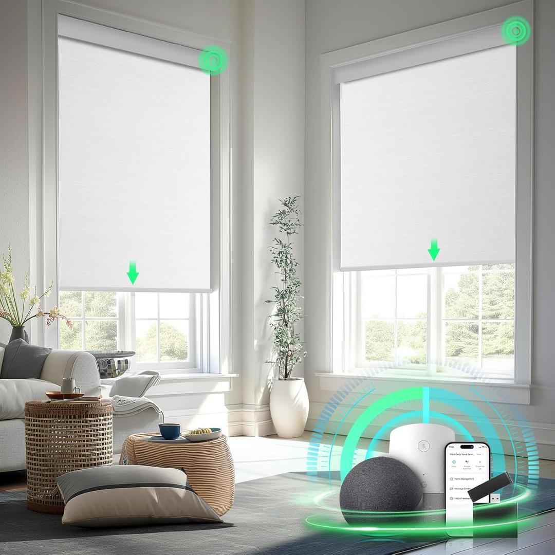 Smart Motorized Blinds with Remote Control, Blackout Roller Shades, Custom Smart Blinds with Valance, Cordless Electric Window Blinds & Automatic Shades(White,33" Wx72 H)