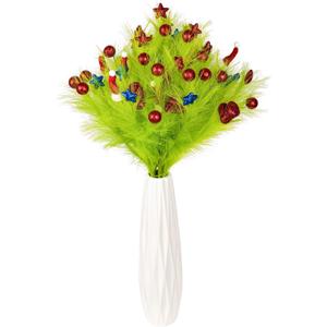 6pcs Faux Christmas Pampas Grass Dcor 36/3ft Large Artificial Fluffy Floral Branches Tall Lime Green Xmas Tree Filler Topper Boho Home Indoor Arrangement Decoration for Floor Vase