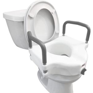 Carex 4.5 Inch Raised Toilet Seat with Arms, Elongated Toilet Seat Riser, 300 lbs Capacity, Elevating and Raising Seat for Elderly and Handicap, Universal, Slip-Resistant with Padded Handles, White