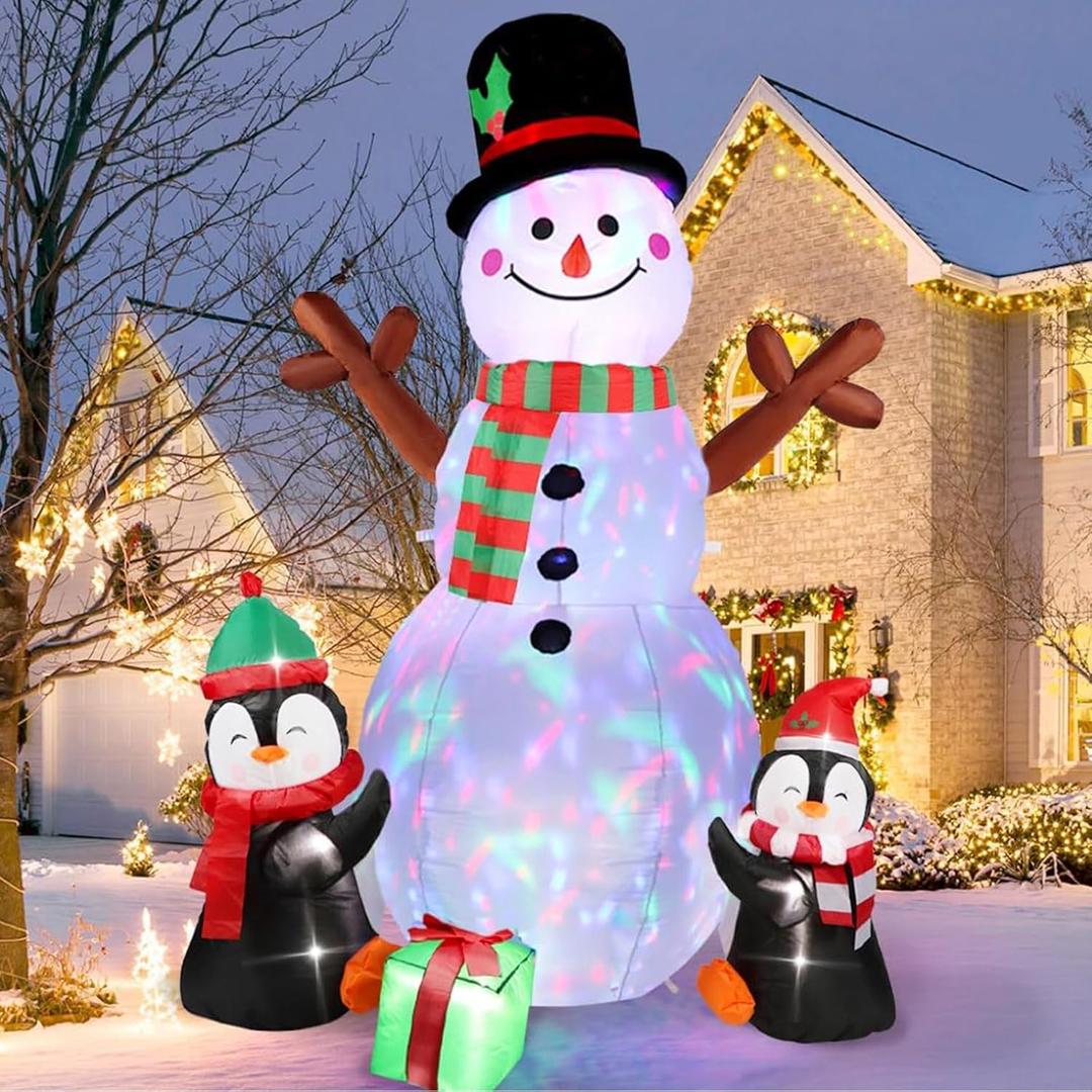 AerWo 6FT Christmas Inflatables Outdoor Decorations, Upgrade Cute Inflatable Snowman Penguins Blow Up Yard Decorations with Rotating LED Lights for Indoor Outdoor Yard Garden Christmas Decor
