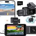 Dash Cam Front and Rear, Car Camera with 64GB Card, 3 Channel Dash Camera for Cars, G-Sensor, 3IPS Screen, 24Hr Parking, 170Wide Angle, Loop Recording, IR Night Vision