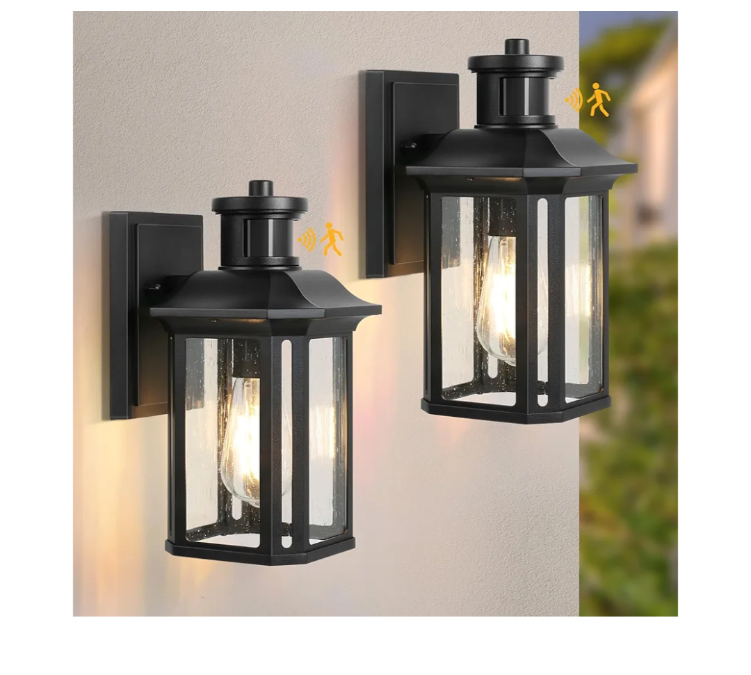 Pack of 1 Motion Sensor Outdoor Wall Light, Dusk to Dawn Porch Lights with 3 Adjustable Lighting Modes, Waterproof Exterior Light Fixture Wall Mount, Black Outside Lights for House, Garage. 
