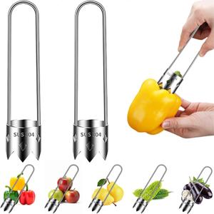 Red Bell Pepper Seed Corer, 2Pcs Stainless Steel Fruit and Vegetable Corers Tool, Multifunctional Vegetables Fruit Corer Kitchen Gadget for Apple, Pear, Tomato