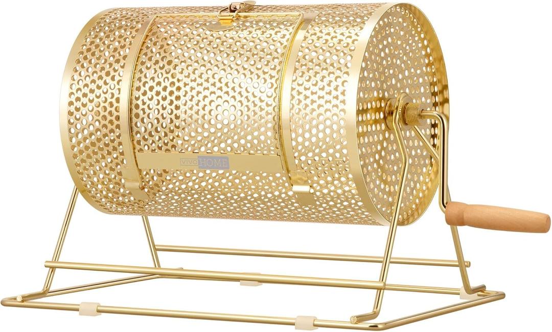 VIVOHOME 16 Inch x 12 Inch Brass Plated Raffle Drum Lottery Spinning Drawing with Wooden Turning Handle Holds 5000 Tickets