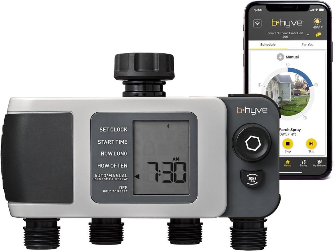 Orbit Bhyve XD 4Port Smart Hose Watering Timer  App Controlled  Smart WeatherSense  Bluetooth Sprinkler Timer with Remote Control  Multi Outlet Yard Irrigation System  24634