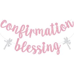 2 x Pink Glitter Confirmation Blessing Banner, On Your Confirmation/My Baptism, Baptism Baby Shower 1st Comunion Party Decorations Supplies