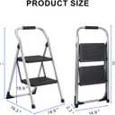 2 Step Ladder for Kitchen Step Stool, Lightweight Folding Step Stool with Curved Safety Handrail, Auto-Lock Mechanism & Non-Slip Wide Pedals, Slim&Foldable for Home Indoor（Sliver）