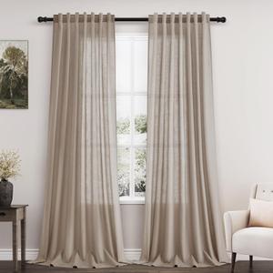 Extra Long Curtains 2 Panels 102 Inches Long for Living Room Light Taupe Back Tab Rod Pocket Light Filtering Semi Sheer Drapes Cotton Linen Textured Window Curtain 102 Inch Length for Bedroom 9 FT (52"W x 102"L (Pack of 2))