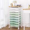 Rolling Cart with 8 Drawers, Storage Drawers Cart with Wooden Tabletop and Lockable Wheels, Craft Storage for Living Room, Office, Classroom, Craft Room, Bedroom