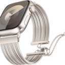 Wearlizer Compatible with Apple Watch Band Women 38mm 40mm 41mm 42mm 44mm 45mm 46mm 49mm, Dressy Stainless Steel Tassel Strap Metal Chain Bracelet for iWatch Series 11 10 9 8 7 6 5 4 3 SE/Ultra 3 2 1 (Starlight)