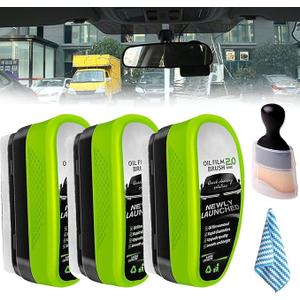 3PCS Car Window Oil Film Cleaning Brush, 2026 Upgrade 2.0 Clear View Glass Cleaner, Auto Glass Oil Film Remover, Anti-Rain & Anti-Fog Protection for Safe Driving, Complete Kit with Brush & Towel00