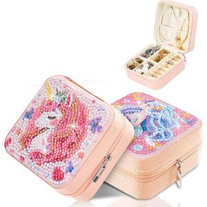 CharySim Diamond Art Jewelry Box Kit, DIY Diamond Painting Jewelry Box for Women, Craft Kit for Adults, Cute Jewelry Organizer, Birthday Gift (Pink Pro)