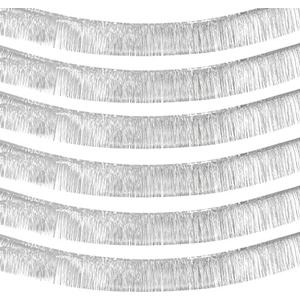 10 Pack 10 Feet Silver Foil Fringe Garland Metallic Tinsel Streamers Banner Wall Hanging Curtain Backdrop for Parade Floats, Bachelorette, Wedding, Birthday, Valentine's Day Party Decorations