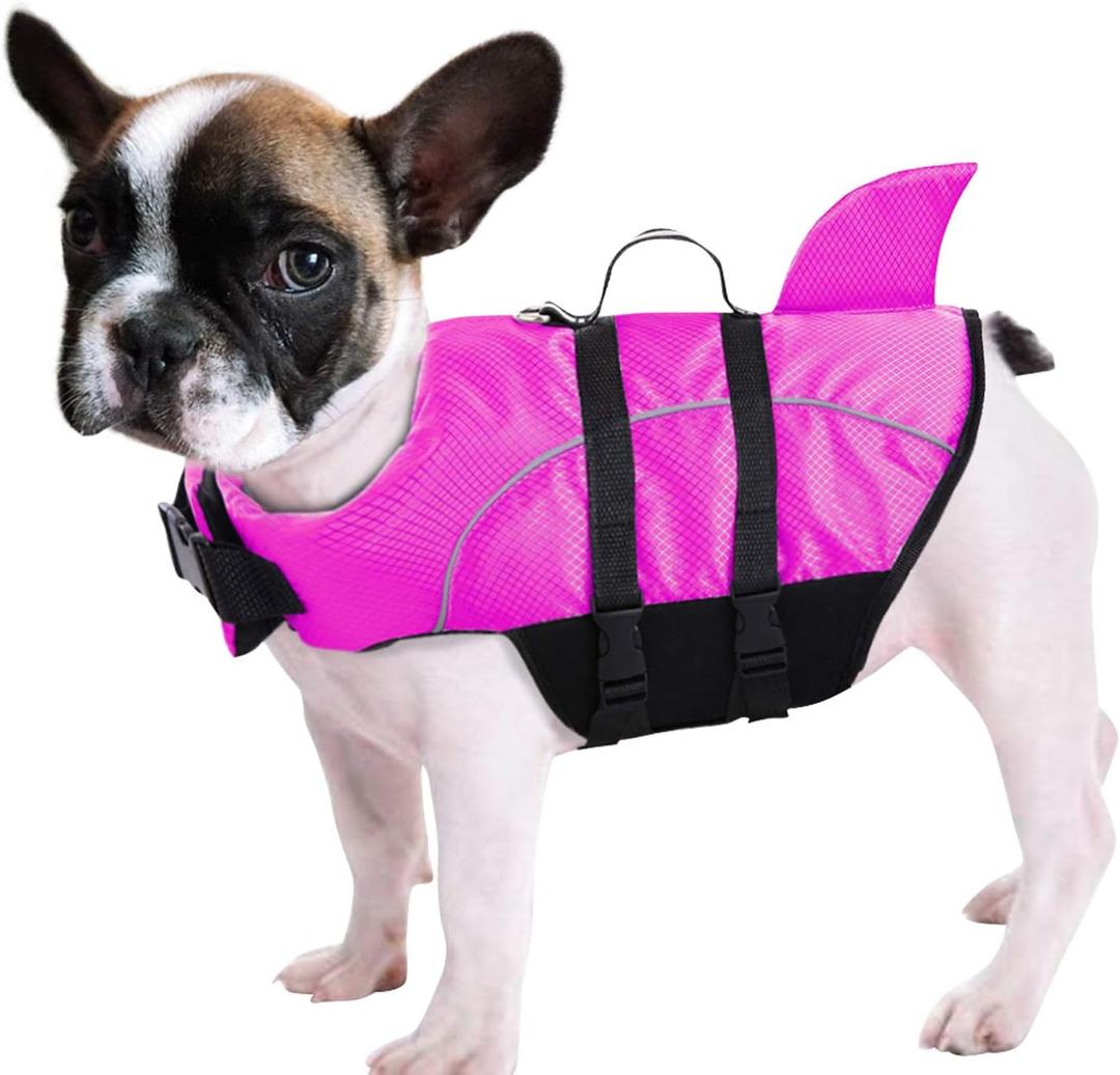 Ripstop Dog Life Jacket Shark Life Vest for Dogs, Safety Lifesaver with High Buoyancy and Lift Handle for Small and Medium BreedsRose Red M