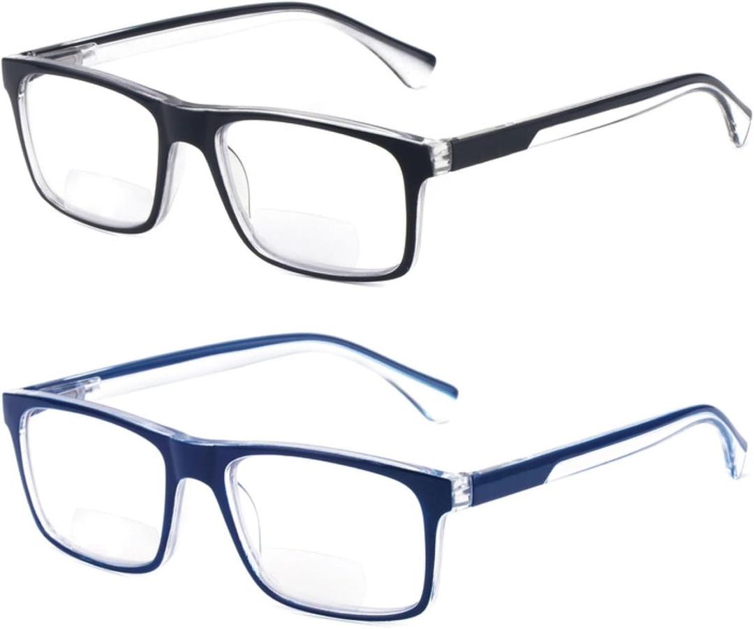 Missfive 2-Pack Light Bifocal Reading Glasses for Men Blue Light Blocking, Near/Far Dual-use Spring Hinge Readers, Anti UV/Eye Strain Comfort Premium Computer Eyeglasses, 2.5x