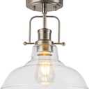 WILON Semi Flush Mount Ceiling Light Fixture, Brushed Nickel Farmhouse Light Fixtures with Clear Glass Shade, Modern Vintage Ceiling Lamp for Kitchen Island Sink Foyer Bathroom Entryway Laundry Room