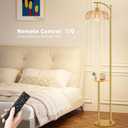 QIYIZM Gold Floor Lamp with Table and Shelves for Living Room Bedroom,Glass Standing Lamp with Remote Dimmable,Boho Brass Tall Lamp Vintage Farmhouse Arc Flower Floor Light Bohemian