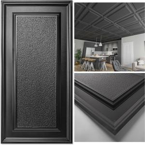Art3d Drop Ceiling Tiles 24x48 inch Black (12-Pack, 96 Sq.ft), 3D Wainscoting Panels Glue Up 2x4 FT