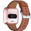 WFEAGL Leather Band for Fitbit Versa - Top Grain Leather Replacement Strap (Brown + Silver Buckle)